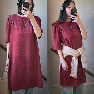 Vintage loose fit avant garde shift dress artsy burgundy red sack waistless midi